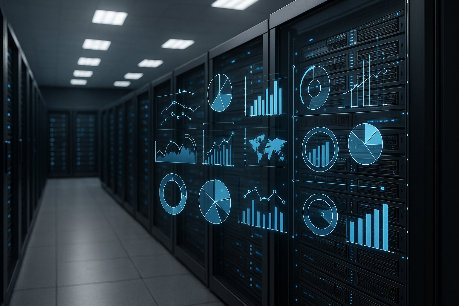 Gestion moderne de l'hébergement web entre Plesk et Enhance, salle de serveurs, infrastructure numérique