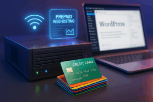 Serveur avec des icônes de cartes prépayées colorées pour un hébergement web flexible