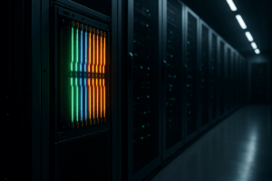 Centre de données avec serveurs et modules de RAM actifs