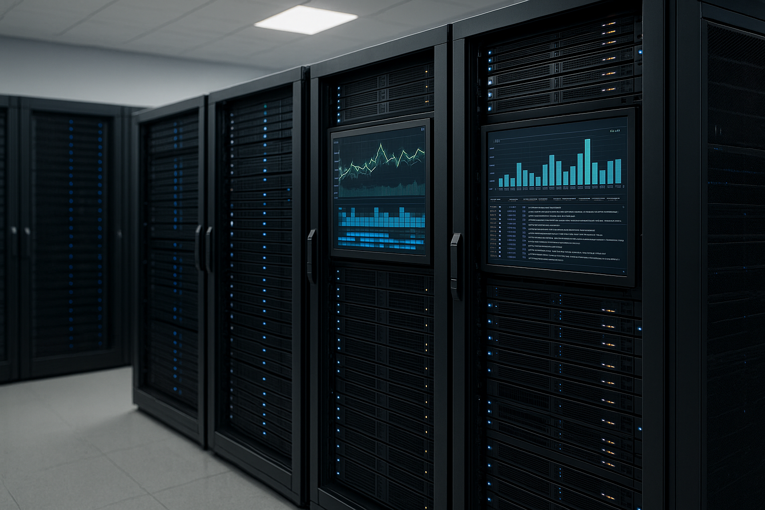 Salle de serveurs avec analyse centralisée des logs et tableau de bord