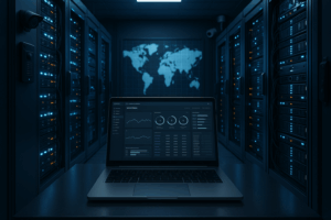 Salle de serveurs moderne avec des serveurs performants et une technique de sécurité pour un hébergement web premium