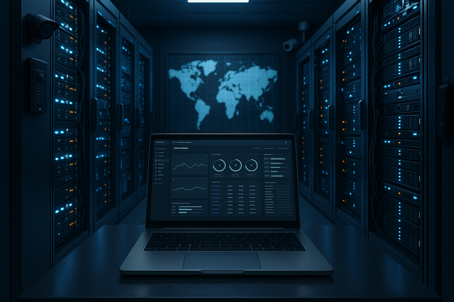 Salle de serveurs moderne avec des serveurs performants et une technique de sécurité pour un hébergement web premium