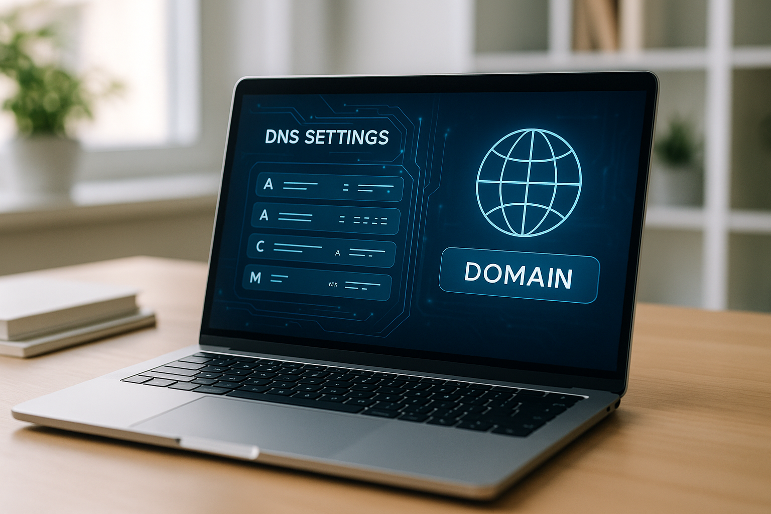Ordinateur portable avec les paramètres DNS ouverts pour la connexion externe d'un domaine Strato