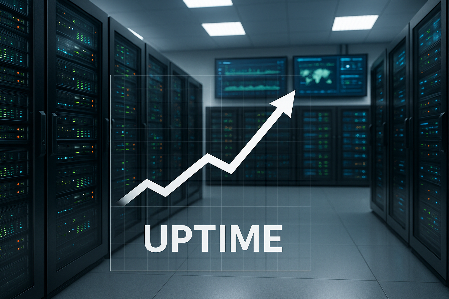 Centre de données moderne avec infrastructure de serveurs redondante et Uptime Monitoring