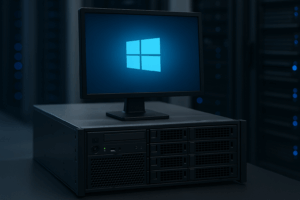 Un serveur avec le logo Windows sur un écran