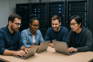 L'équipe de développeurs travaille sur l'hébergement web pour les développeurs avec des serveurs modernes