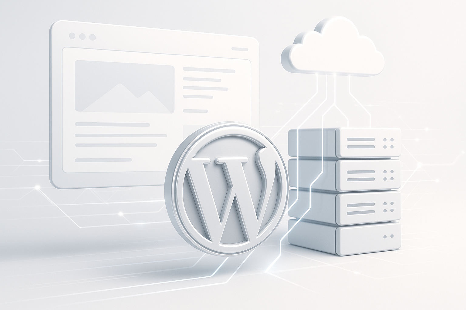 Rendu : blog WordPress avec réseau global Cloudflare, optimisation des performances visible par des effets de lumière en mouvement.
