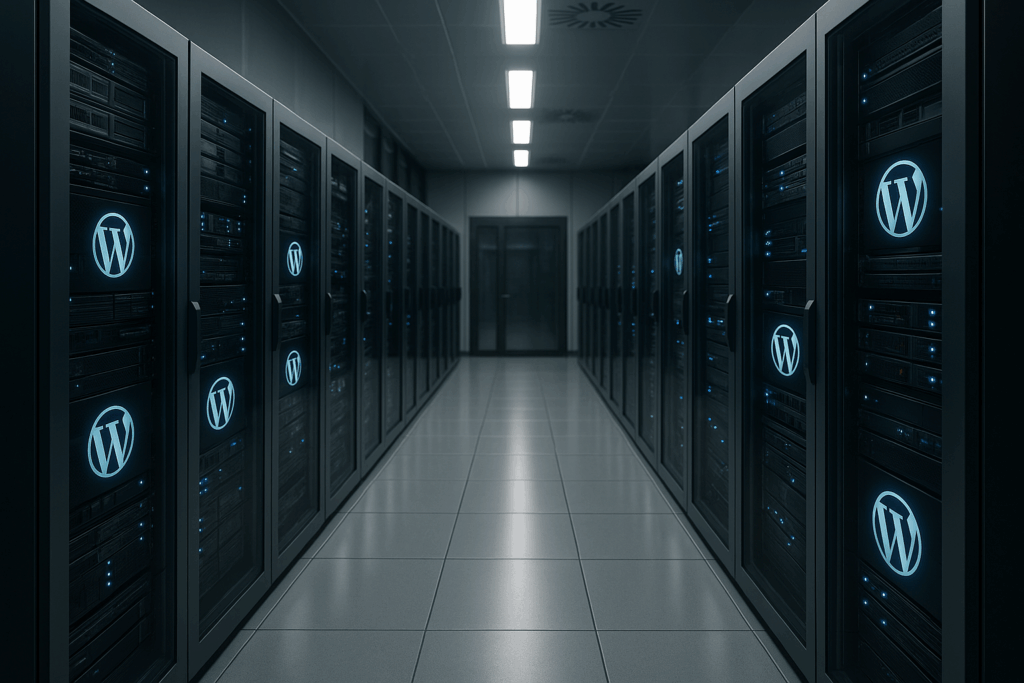 Centre de données allemand moderne avec référence à WordPress et technologie haute performance