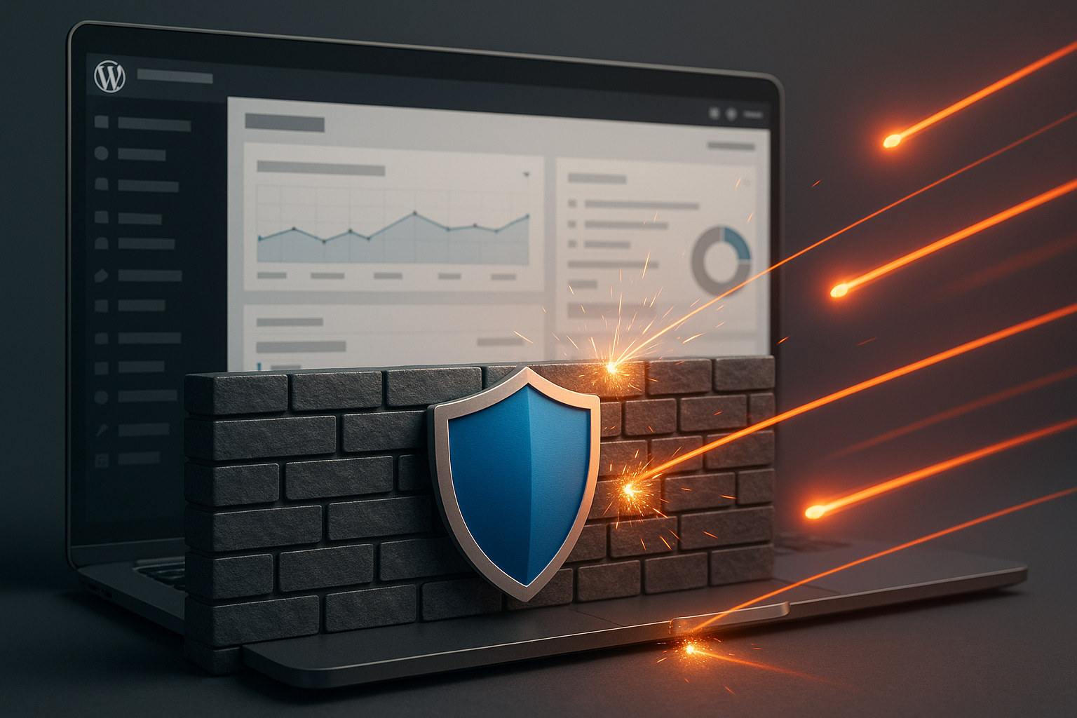 Un mur de protection numérique protège un site WordPress avec un pare-feu actif