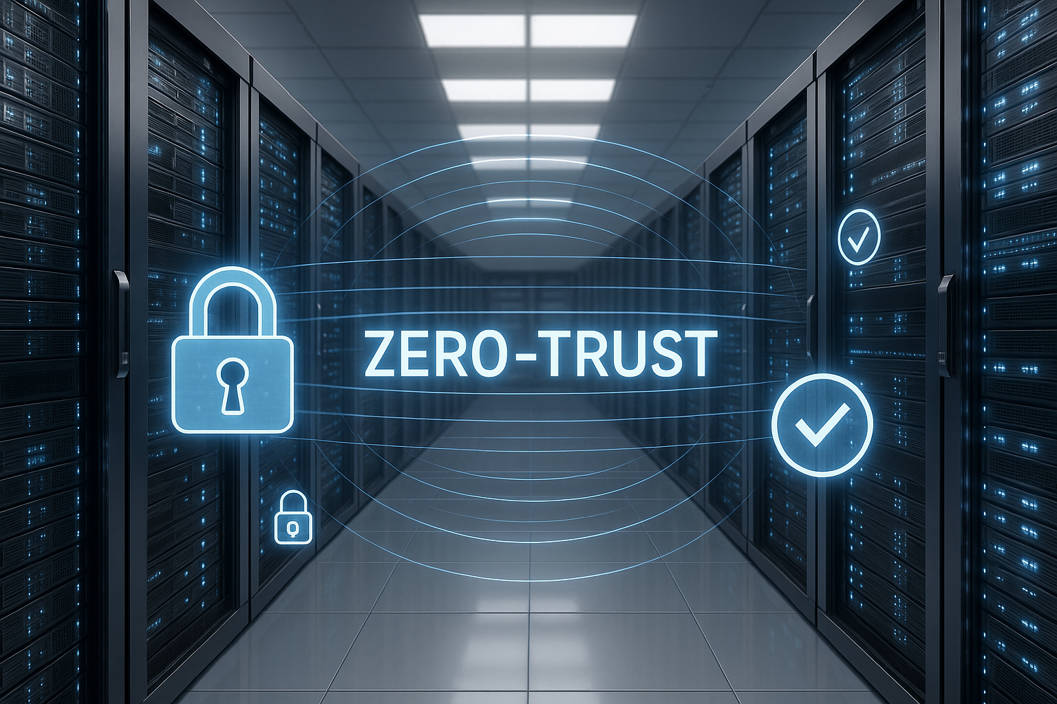 Infrastructure moderne de centre de données avec architecture de sécurité "zero trust", verrous numériques et segmentation du réseau