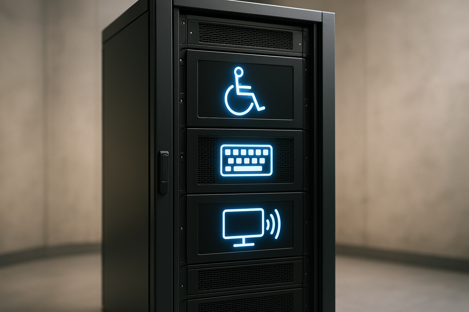 Rack de serveur moderne pour l'hébergement de l'accessibilité web