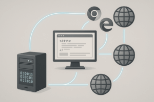Hiérarchies de mise en cache visualisées sous forme de diagramme de réseau avec le serveur, le navigateur et le nœud CDN global.
