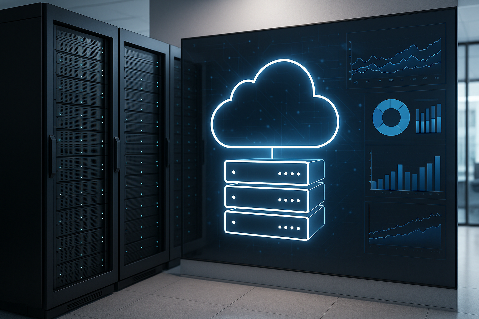 Salle de serveurs et serveurs en nuage avec interface utilisateur moderne