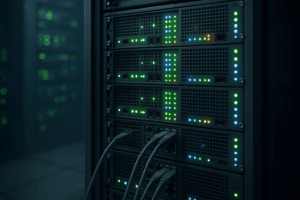 Rack de serveurs dans un centre de données moderne, adapté à l'hébergement et à la comparaison de panels open source