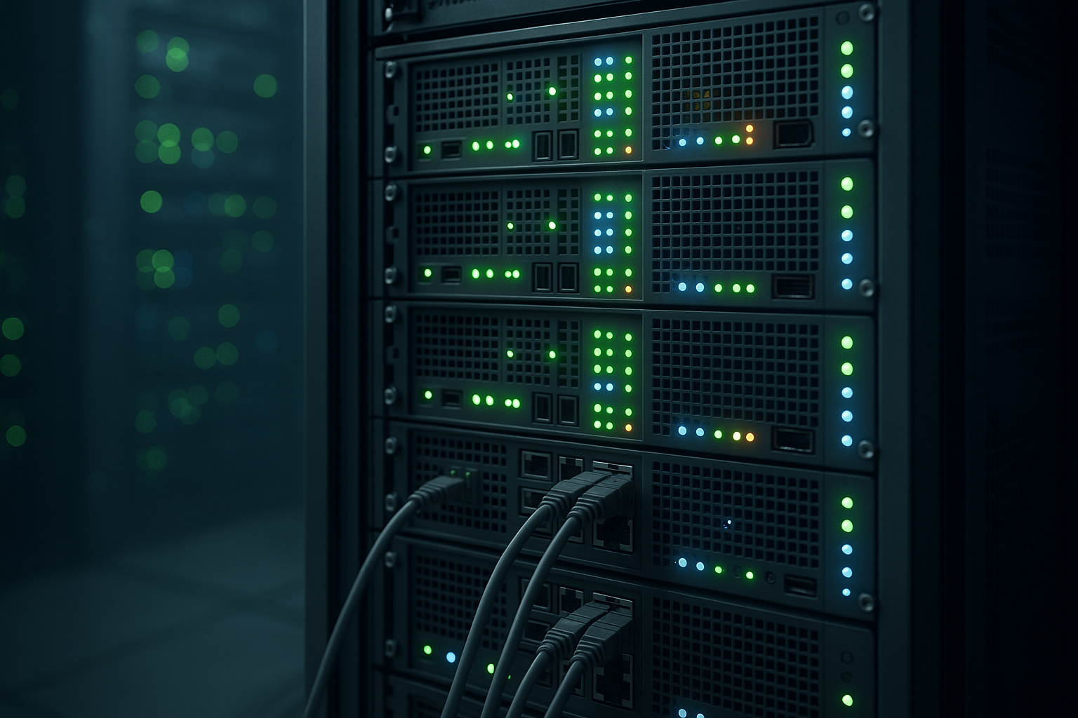 Rack de serveurs dans un centre de données moderne, adapté à l'hébergement et à la comparaison de panels open source