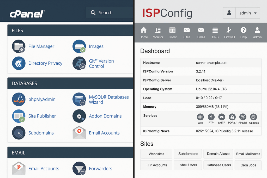 Comparaison de cPanel et ISPConfig : Solution commerciale vs. panneau open source