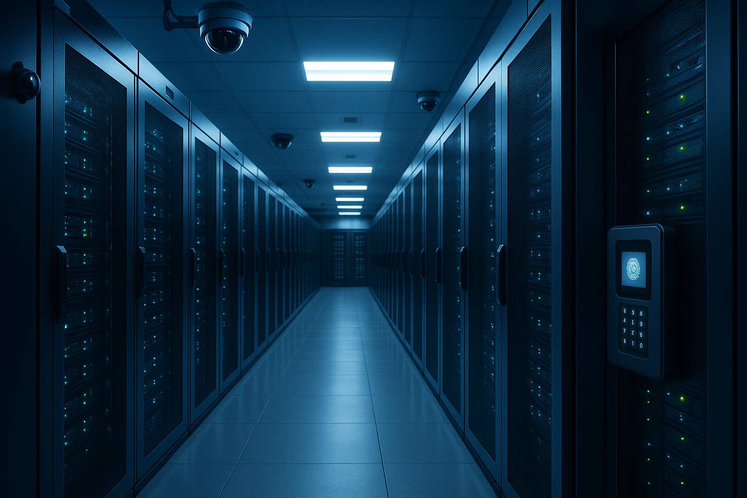 Centre de données sécurisé avec contrôle d'accès et surveillance modernes