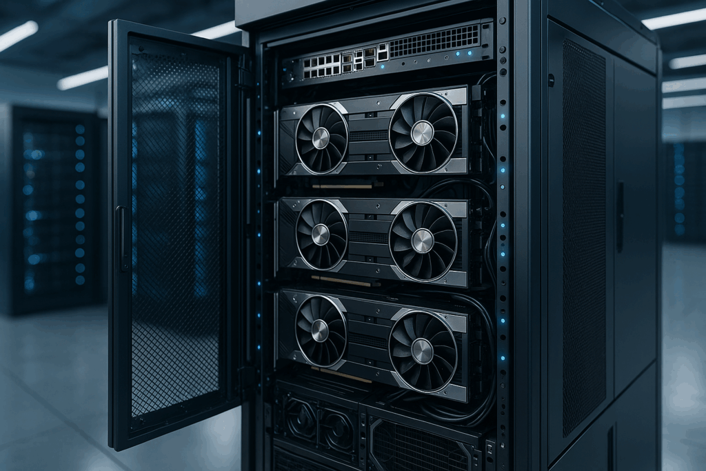 Serveurs GPU modernes dans les datacenters pour l'hébergement d'IA et de ML