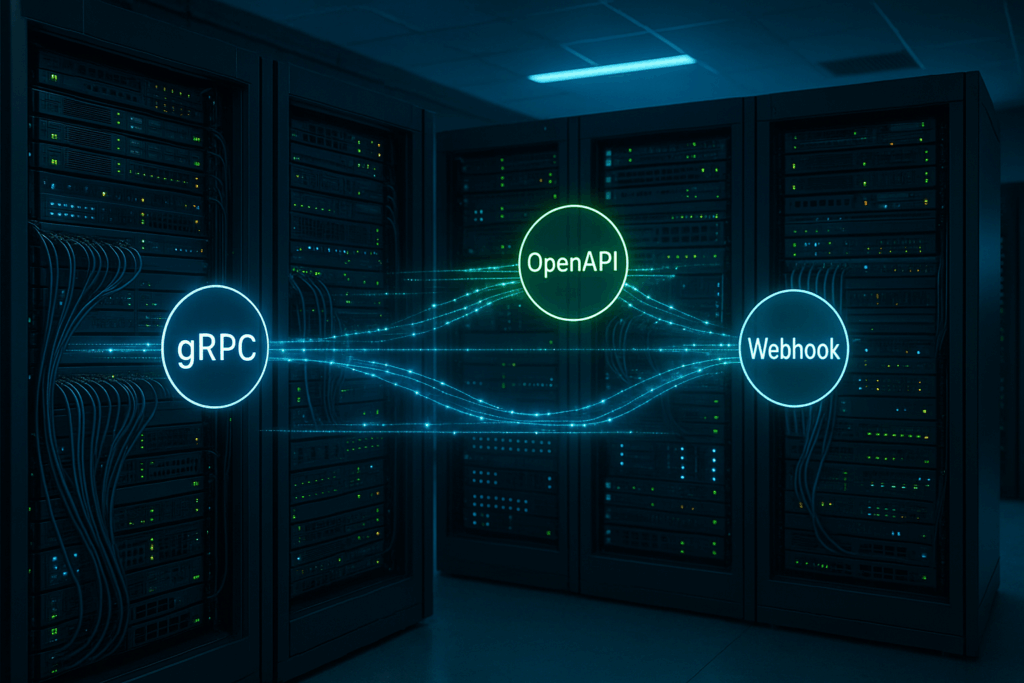 Intégrations de serveurs et d'API dans un centre de données moderne avec gRPC, OpenAPI et les protocoles Webhook
