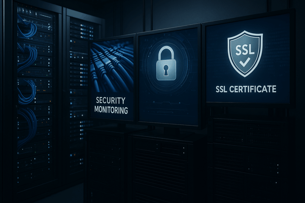 Infrastructure d'hébergement sécurisée avec surveillance du réseau et certificats SSL