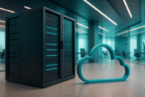 Centre de données moderne et symbole du cloud pour la comparaison de l'hébergement