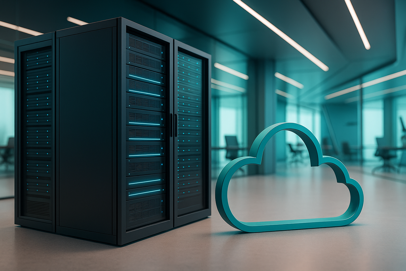 Centre de données moderne et symbole du cloud pour la comparaison de l'hébergement