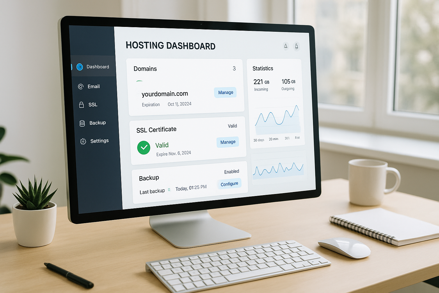 Un tableau de bord d'hébergement moderne pour une gestion centrée sur l'utilisateur