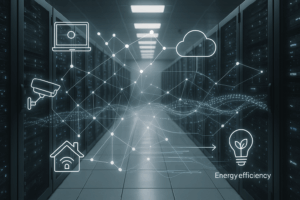 Centre de données avec connexions IoT et infrastructure moderne