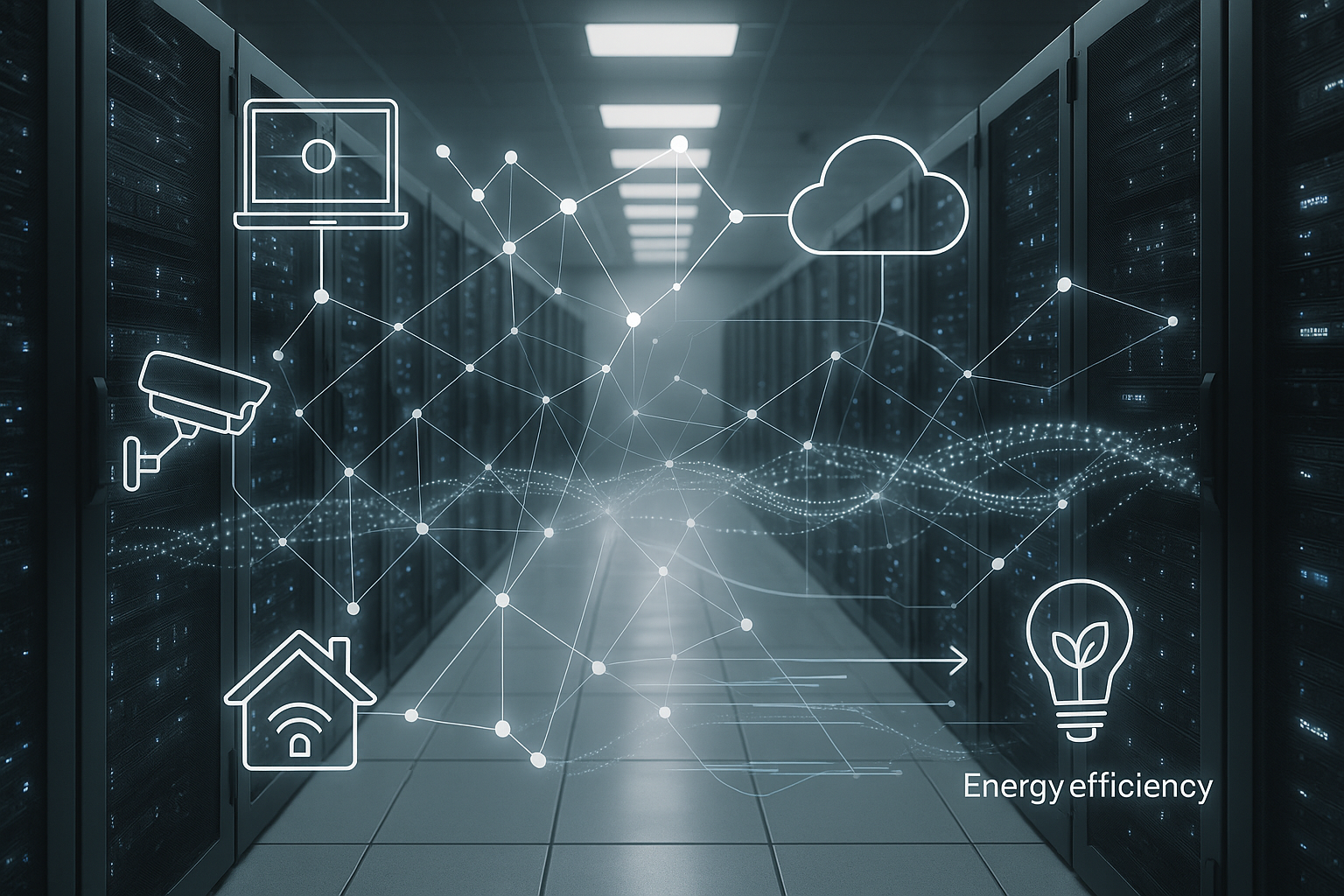 Centre de données avec connexions IoT et infrastructure moderne