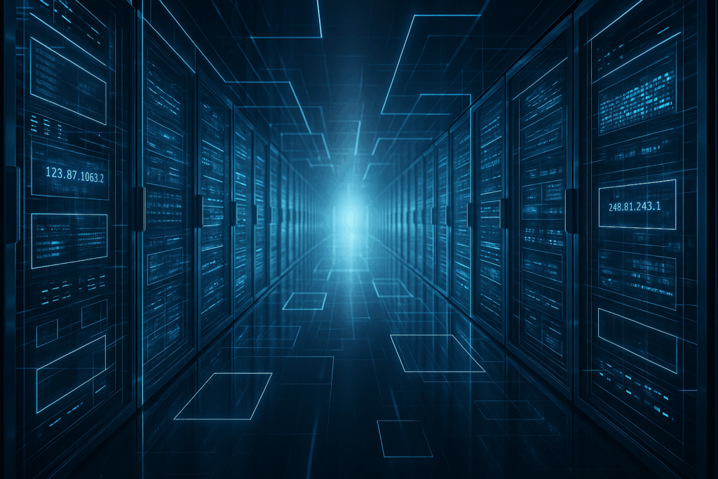 Centre de données futuriste équipé de serveurs modernes et de la technologie IPv6