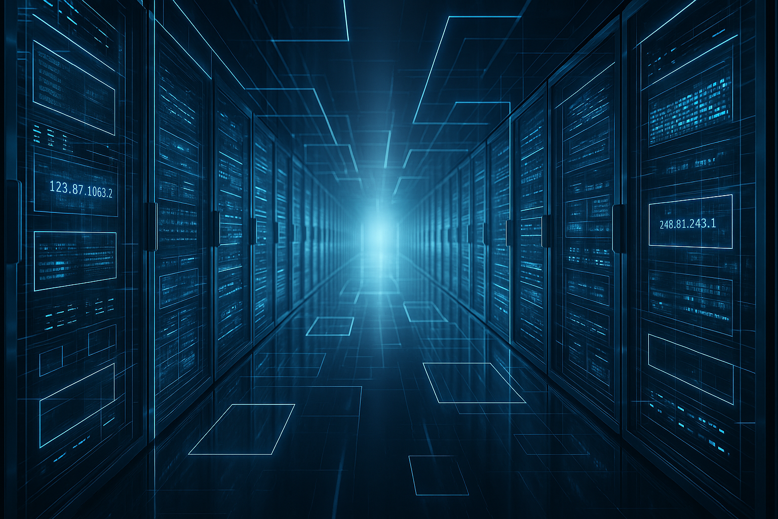 Centre de données futuriste équipé de serveurs modernes et de la technologie IPv6