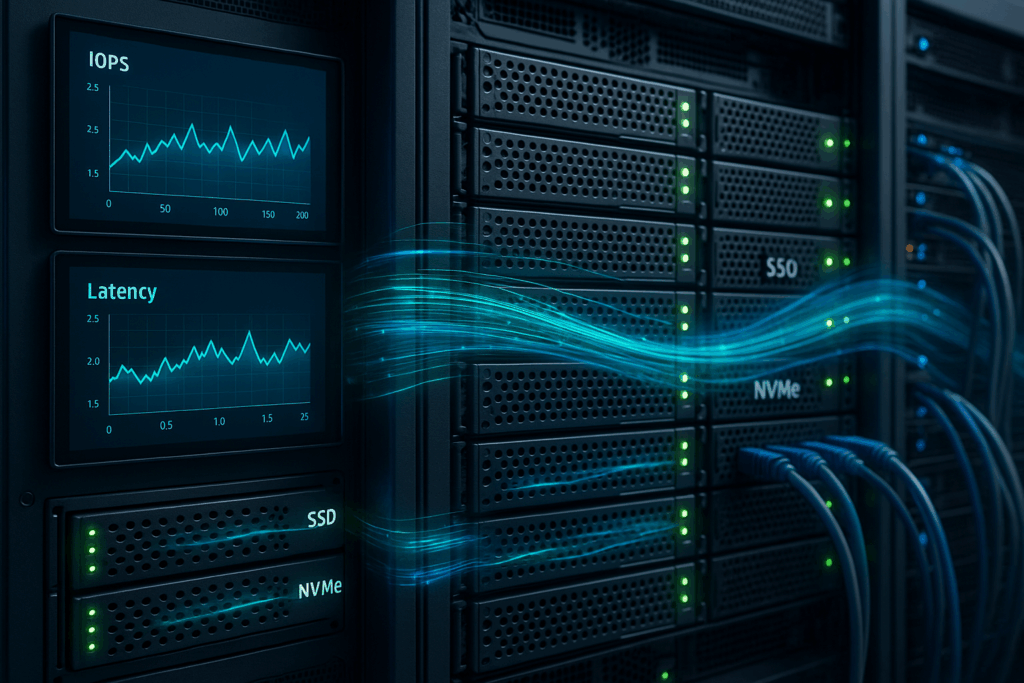 Serveur moderne avec stockage SSD et surveillance des performances E/S pour une vitesse de stockage des données optimale