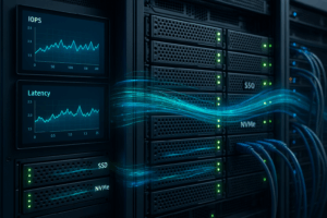 Serveur moderne avec stockage SSD et surveillance des performances E/S pour une vitesse de stockage des données optimale