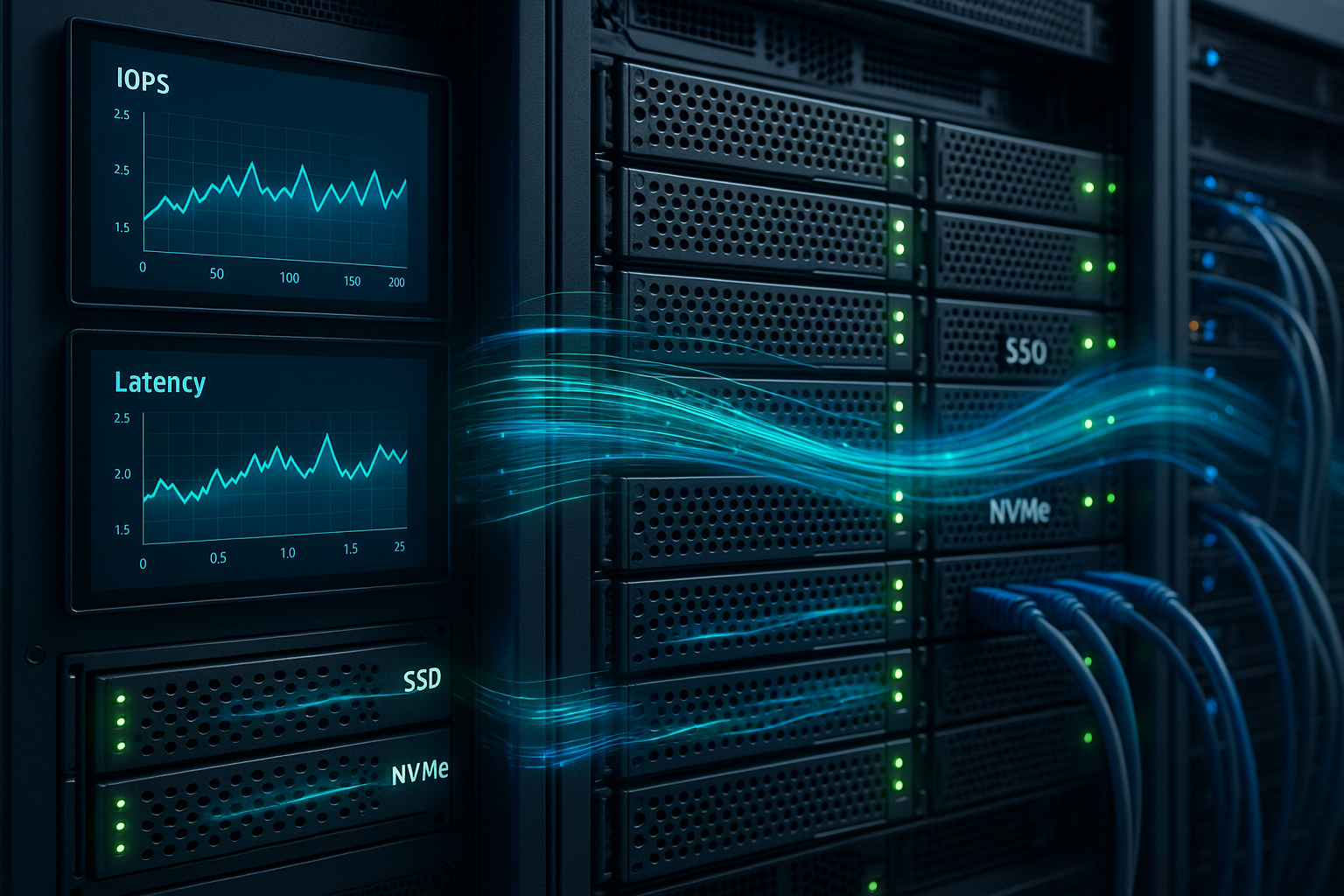 Serveur moderne avec stockage SSD et surveillance des performances E/S pour une vitesse de stockage des données optimale