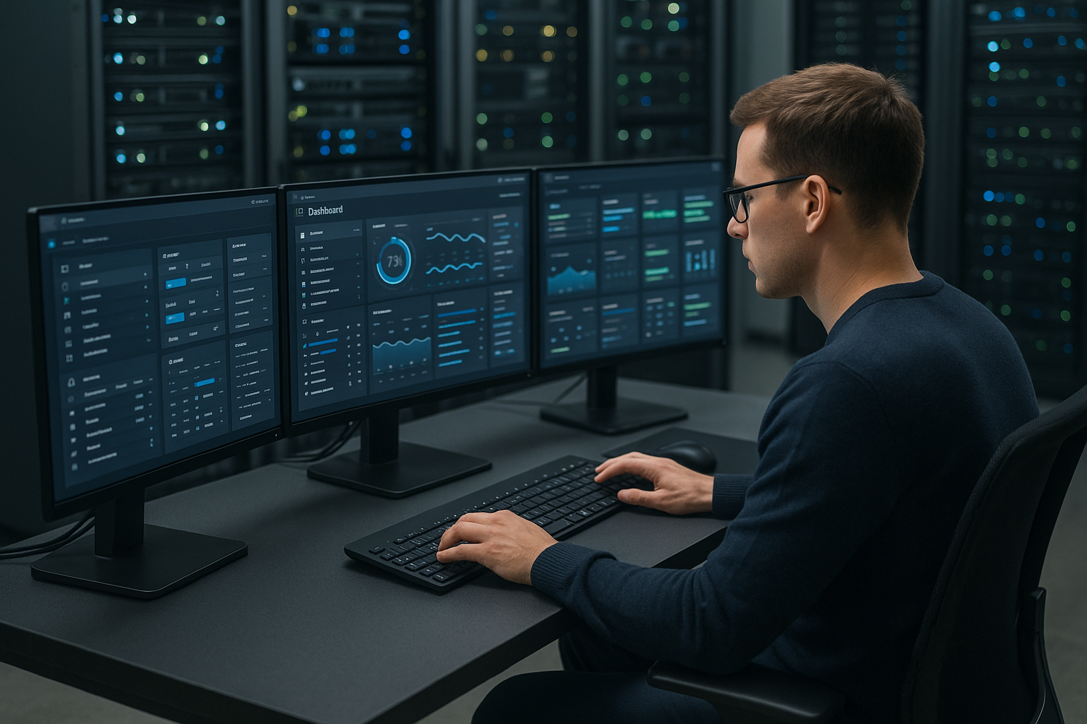 Administration système Virtualmin : panneau de contrôle dans l'interface Web avec racks de serveurs