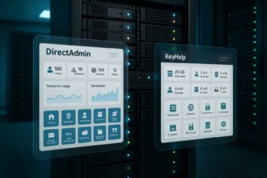 Pleins feux sur le rack de serveurs modernes avec DirectAdmin et les panneaux KeyHelp