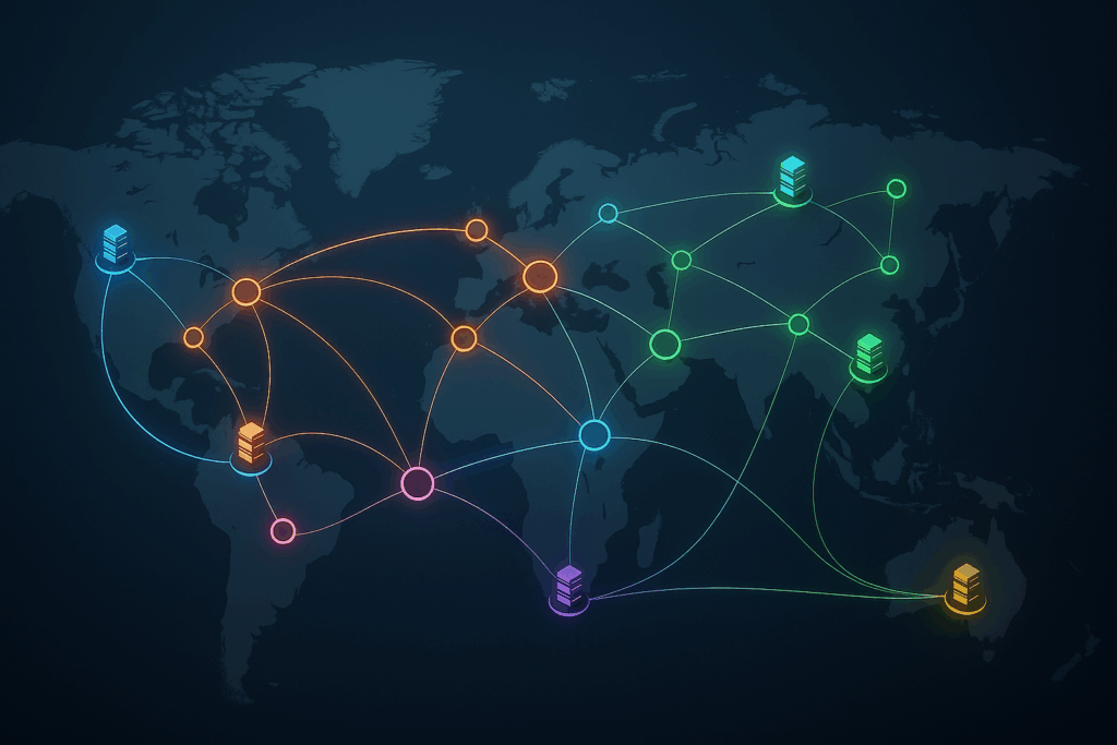 Infrastructure réseau DNS Anycast mondiale avec nœuds de serveurs distribués