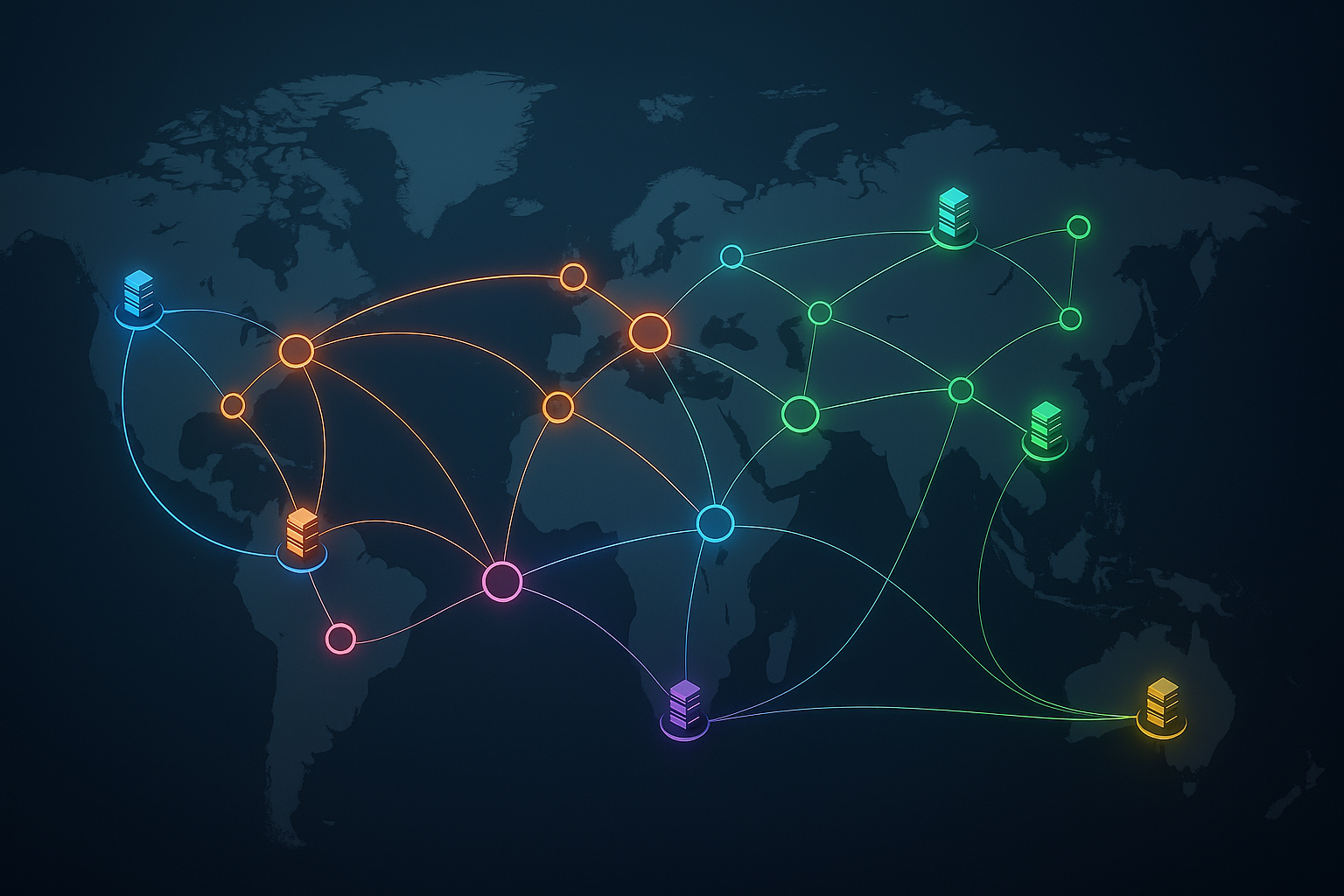 Infrastructure réseau DNS Anycast mondiale avec nœuds de serveurs distribués