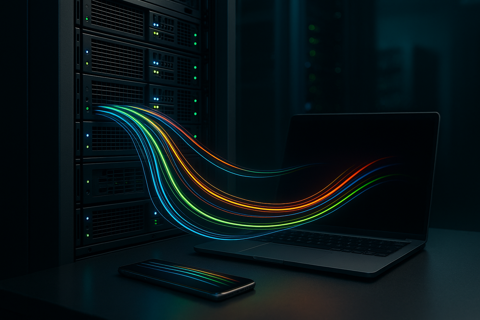 Serveur moderne avec flux de données symbolisant la compression Brotli et Gzip