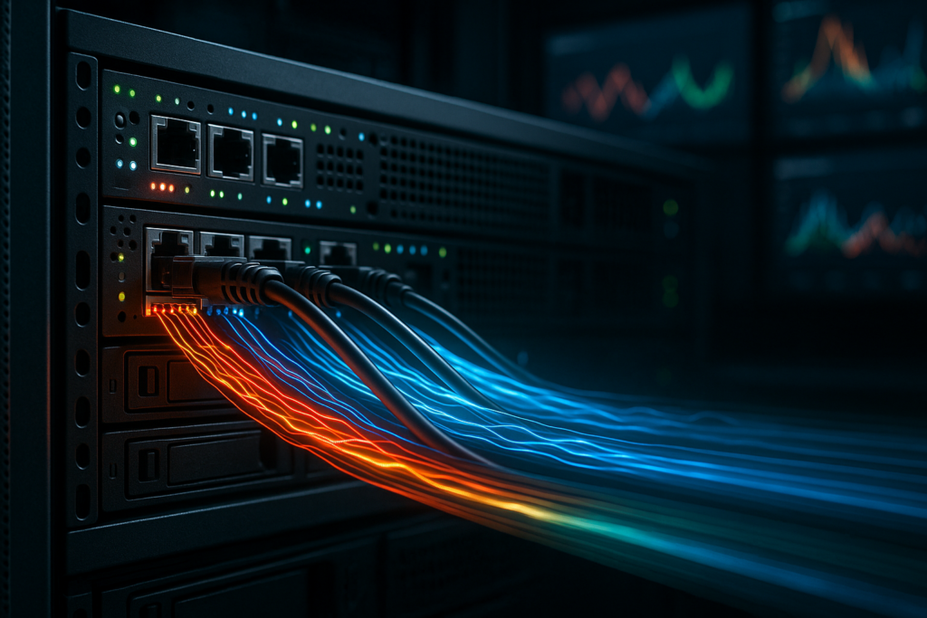 Serveur dans le centre de données avec représentation de la compression HTTP et des performances