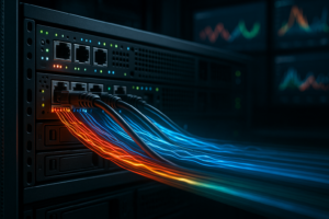 Serveur dans le centre de données avec représentation de la compression HTTP et des performances
