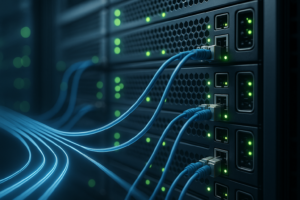 Rack de serveurs avec flux de données parallèles pour illustrer le multiplexage HTTP2
