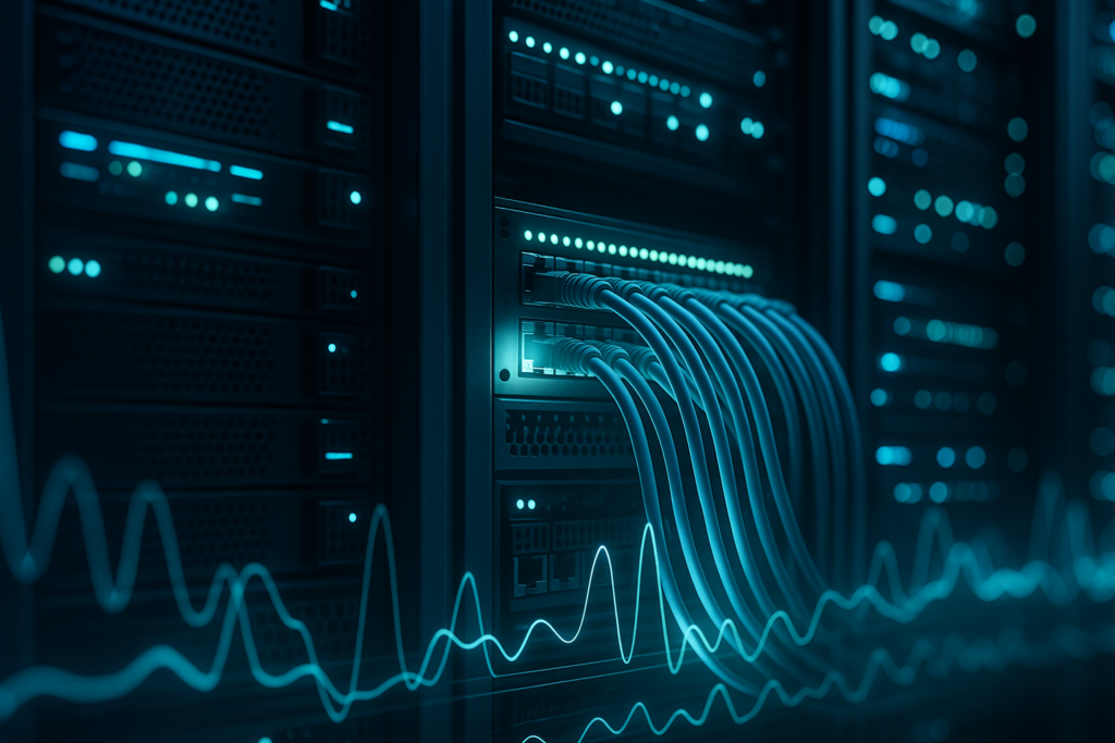 Centre de données moderne avec racks de serveurs pour un hébergement SEO rapide