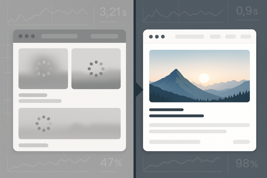 Comparaison entre le chargement différé inefficace et optimisé : présentation des effets sur les performances lors du chargement d'images sur des sites Web