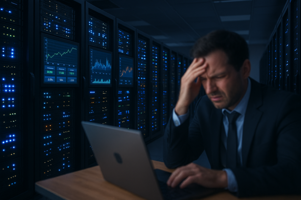 La salle des serveurs avec les métriques de performance et les utilisateurs frustrés montre l'écart entre les ressources du serveur et les performances réelles du site web