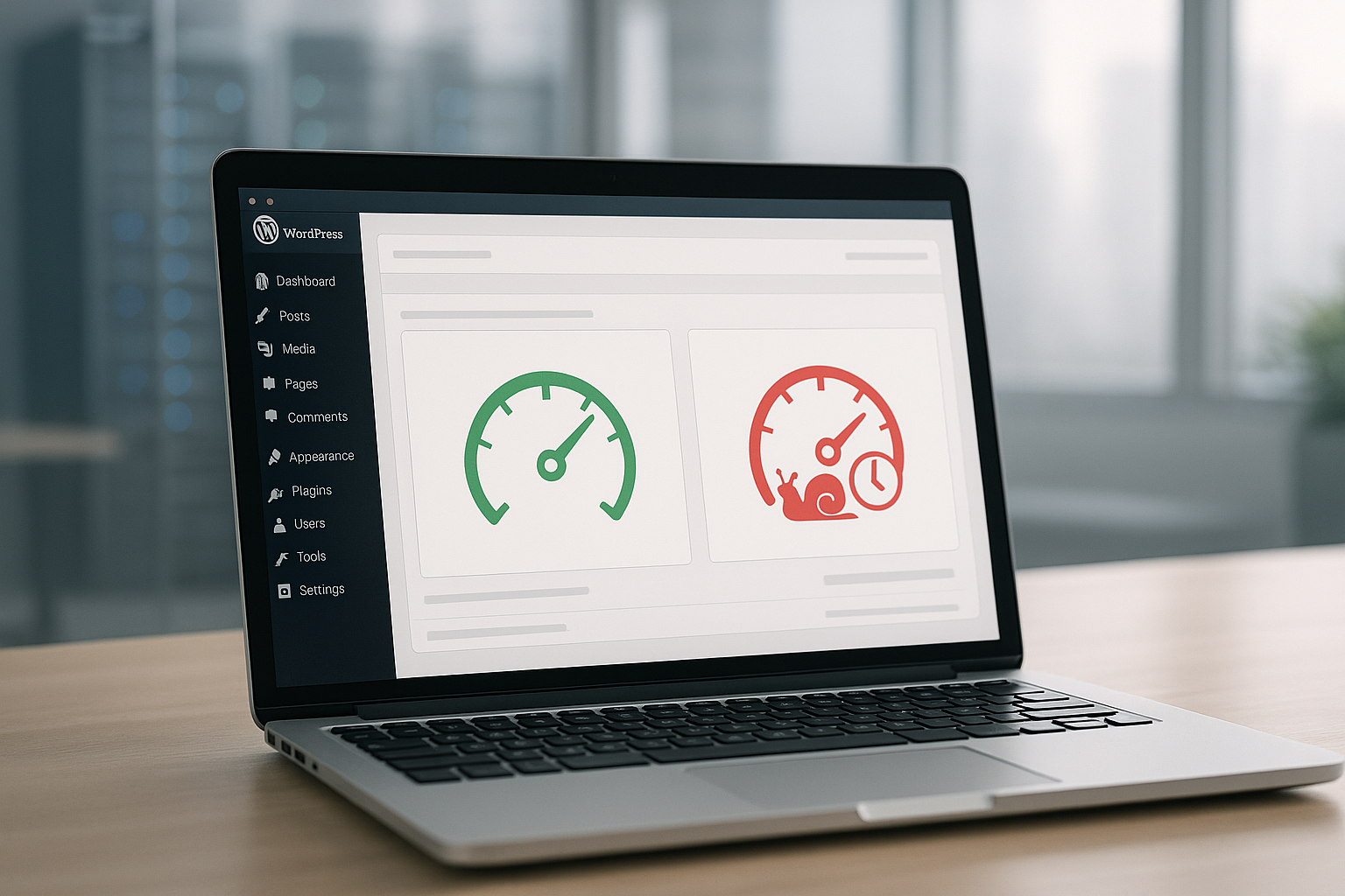Incohérence des performances de WordPress en cas de mauvais hébergement représentée visuellement