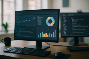 Un développeur analyse les performances de WordPress avec Query Monitor sur plusieurs moniteurs