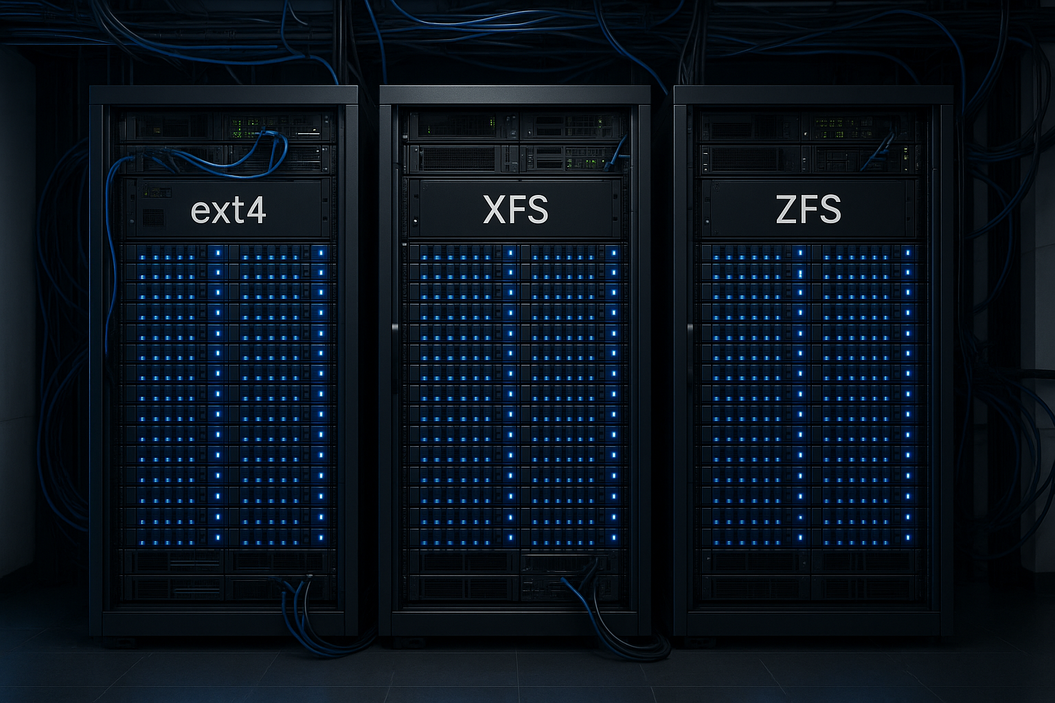 Stockage serveur avec systèmes de fichiers EXT4 XFS ZFS dans l'hébergement