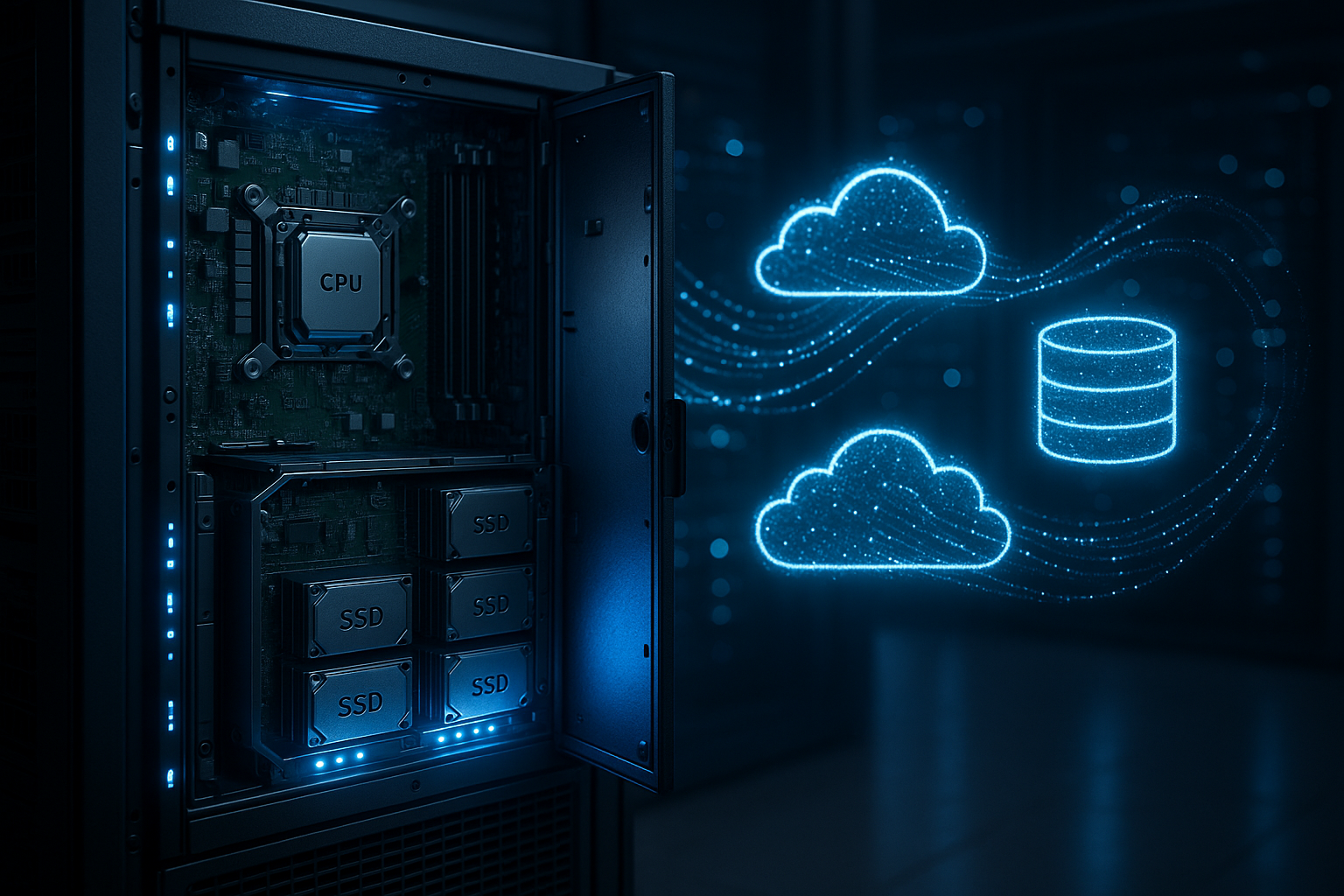 Salle de serveurs avec processus de sauvegarde de la base de données pour la performance du site web