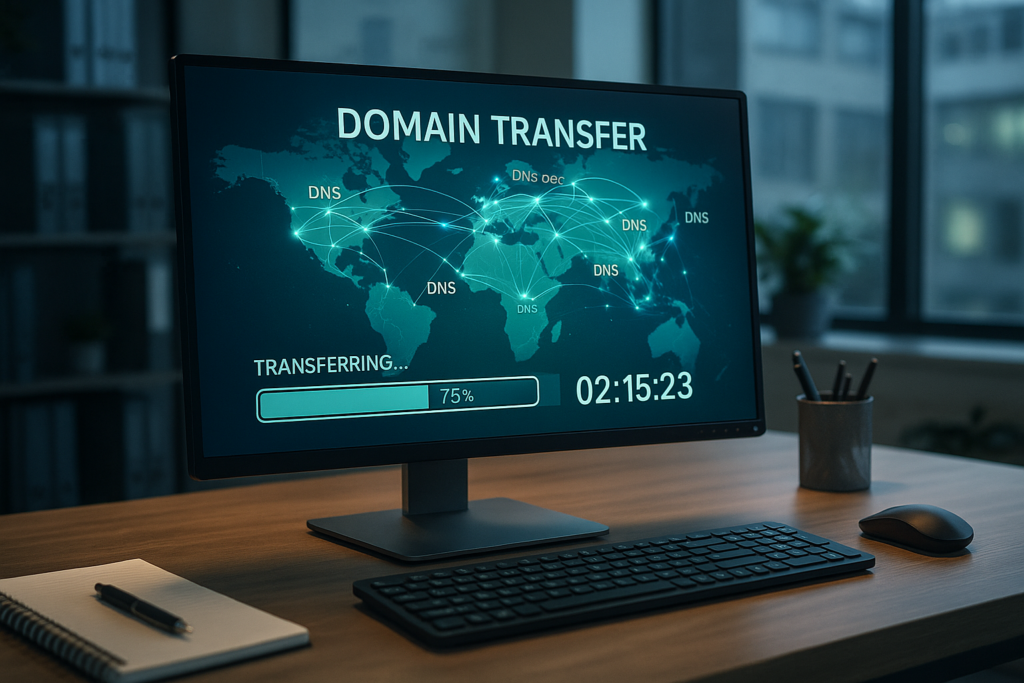 Processus de transfert de domaine avec propagation DNS mondiale et indicateur de progression